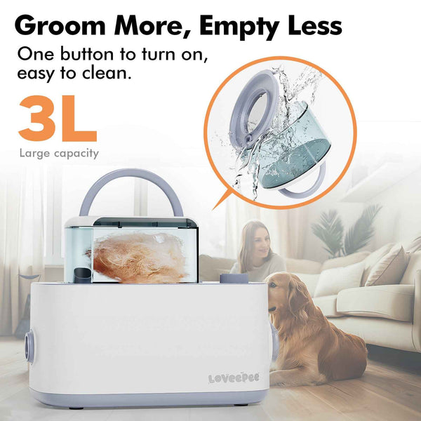 LOVEEPEE Pet Grooming Vacuum Set: Dog Shedding Vacuum With Grooming & Hair Dryer Functions, 9-in-1 Pet Brush Vacuum Equipped With Electric Clippers, 21KPa Adjustable Speed & Temperature - 3L Dust Bin