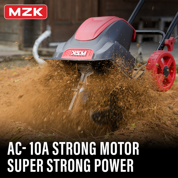 MZK 12-Inch 10.5 Amp Corded Electric Tiller/Cultivator for Gardening, 8-inch tillling Depth with Adjustable Wheels, Electric Garden Rototiller for Lawn/Yard/Garden Soil Digging - MZK