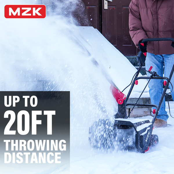 MZK 16-Inch Electric Walk-Behind Snow Blower with 13-Amp Motor, 20ft Throwing Distance, and Directional Chute Control in Black - MZK