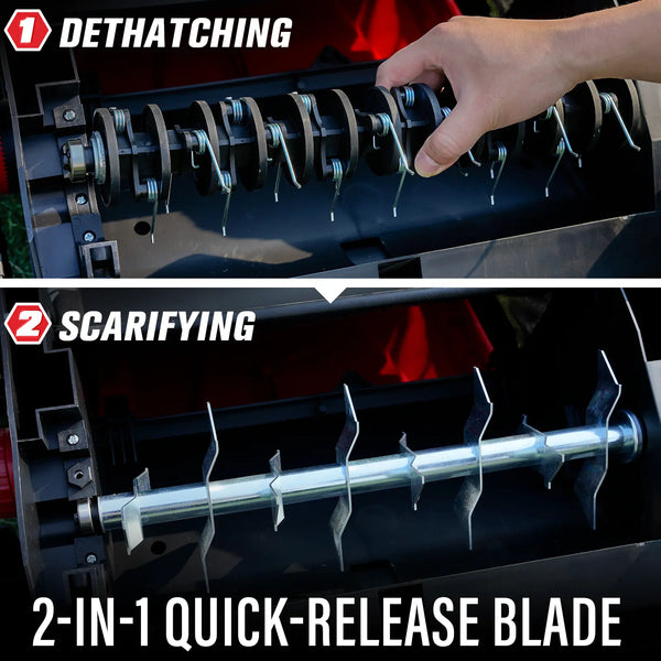 MZK 15-inch 13-Amp 2-in-1 Electric Dethatcher and Scarifier w/Removeable 11.9-Gallon Collection Bag, 5-Position Height Adjustment, Keep Lawn Health - MZK