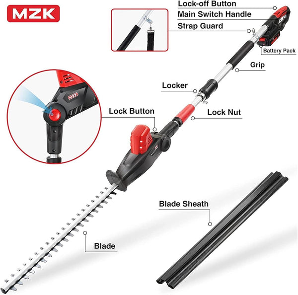 MZK 22.4'' Cordless Hedge Trimmer, 20V Bush Trimmer, Handheld Hedge Cutter, Grass Shrub Trimmer, Lightweight & Compact Trimmer(Battery & Charger Included) - MZK