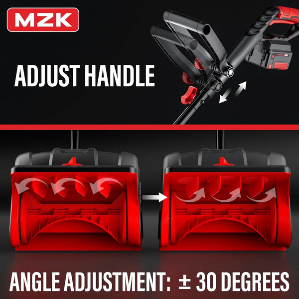 MZK 20V 13-Inch Cordless Snow Shovel with Battery, Charger, Directional Plate - Battery Powered Snow Thrower - MZK
