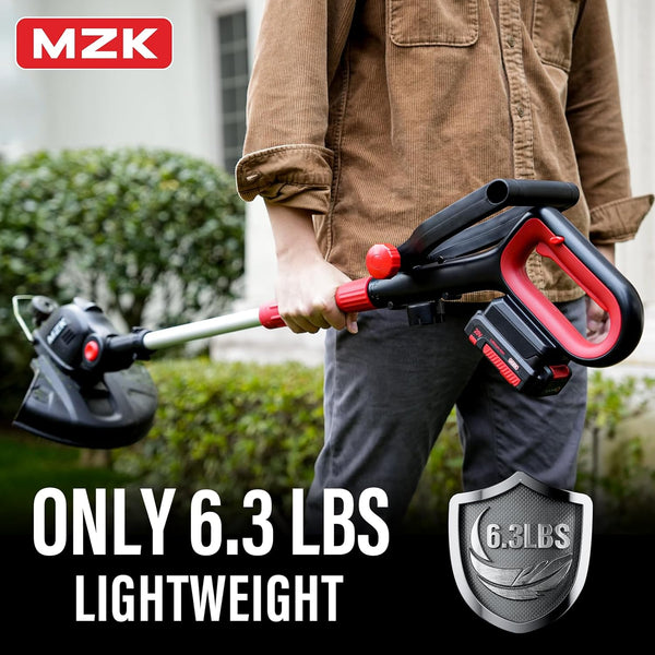 MZK 20V 12'' Cordless String Trimmer, Grass Trimmer&Edger with 4 Replacement Spools, Battery Powered Lightweight Weed Trimmer with Auto Line Feed(Battery and Fast Charger Included) - MZK