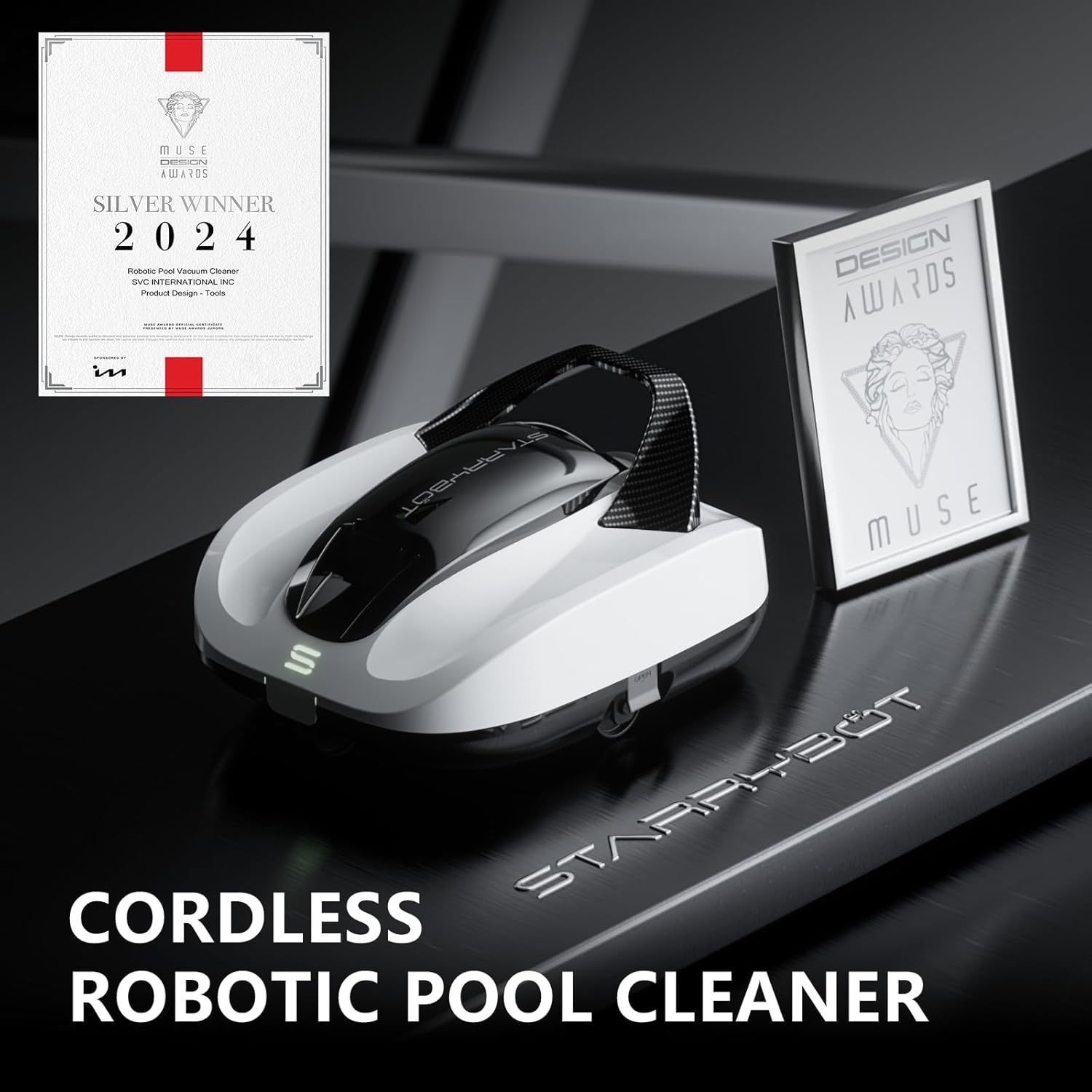 Starrybot Cordless Robotic Pool Cleaner, Portable Swimming Robotic Pool Vacuum Self-Parking Technology,150Mins Runtime,Pool up to 900 Sq.Ft, Ideal for Above-Ground Pools - MZK