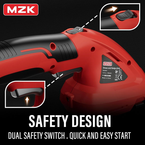 MZK Cordless Grass Shear & Shrubbery Trimmer, 7.2V Battery Powered Hedge Trimmer, 2 in 1 Handheld Grass Clippers, Electric Grass Trimmer Hedge Trimmer, Grass Cutter with Charger - MZK