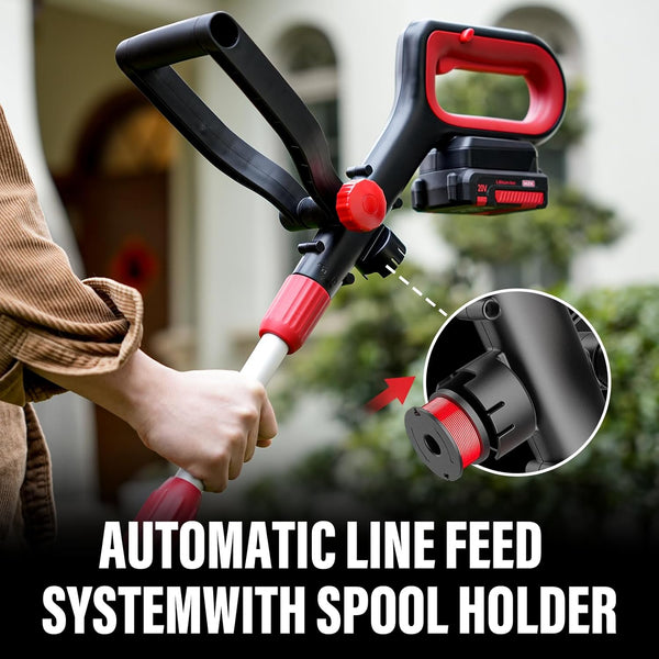 MZK 20V 12'' Cordless String Trimmer, Grass Trimmer&Edger with 4 Replacement Spools, Battery Powered Lightweight Weed Trimmer with Auto Line Feed(Battery and Fast Charger Included) - MZK