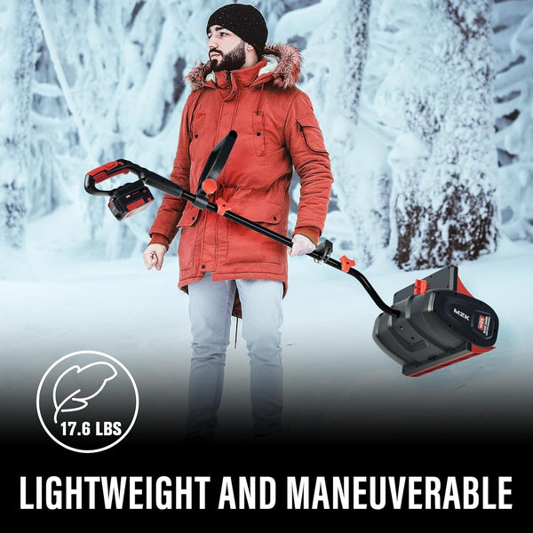 MZK 20V 13-Inch Cordless Snow Shovel with Battery, Charger, Directional Plate - Battery Powered Snow Thrower - MZK