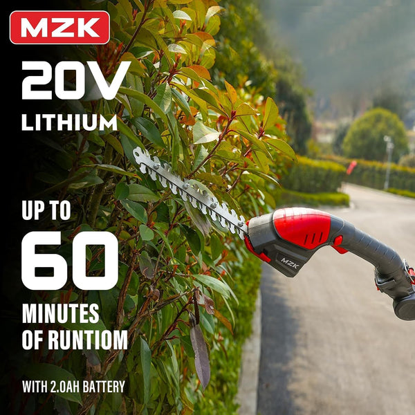 MZK 2-in-1 20V Pole Mini Hedge Trimmer & Grass Shear, 13ft Reach, Electric Hedge Trimmer with Extension Pole, Multi-Angle (Battery and Charger Included) - MZK