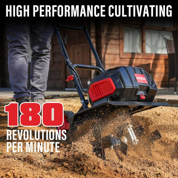 MZK 40V 12-inch Cordless Garden Tiller, Battery Powered Garden Cultivator, 2 * 4.0Ah Battery and Fast Charger Included - MZK