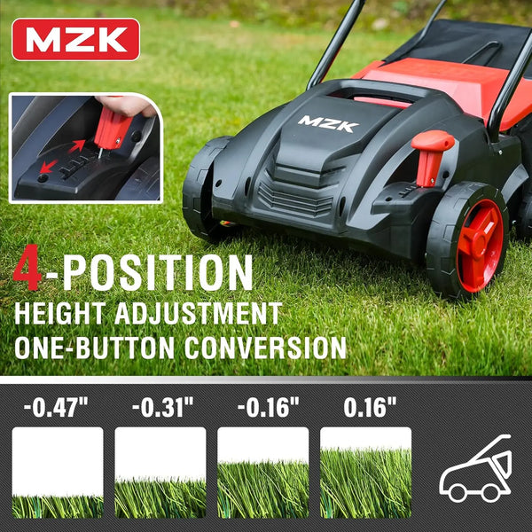 MZK 13-inch 12-Amp 2-in-1 Electric Dethatcher for Lawn Health with Removable 8-Gallon Collection Bag - MZK
