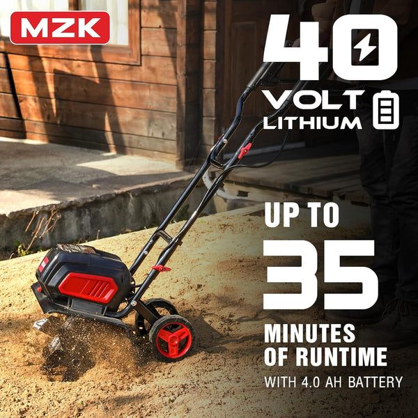 MZK 40V 12-inch Cordless Garden Tiller, Battery Powered Garden Cultivator, 2 * 4.0Ah Battery and Fast Charger Included - MZK