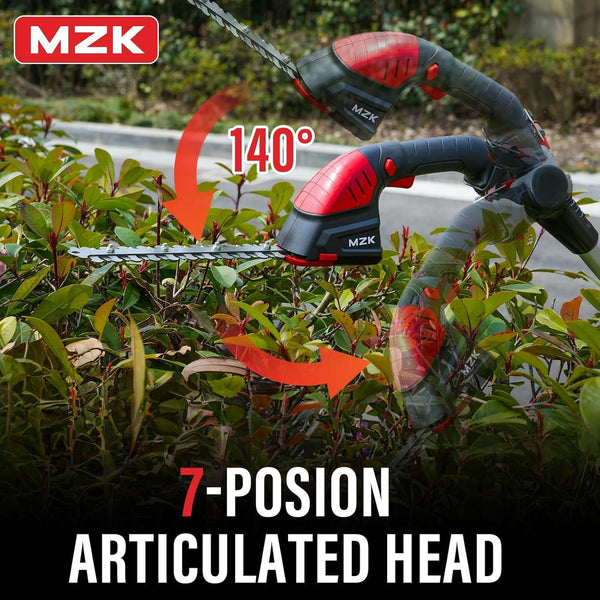 MZK 2-in-1 20V Pole Mini Hedge Trimmer & Grass Shear, 13ft Reach, Electric Hedge Trimmer with Extension Pole, Multi-Angle (Battery and Charger Included) - MZK
