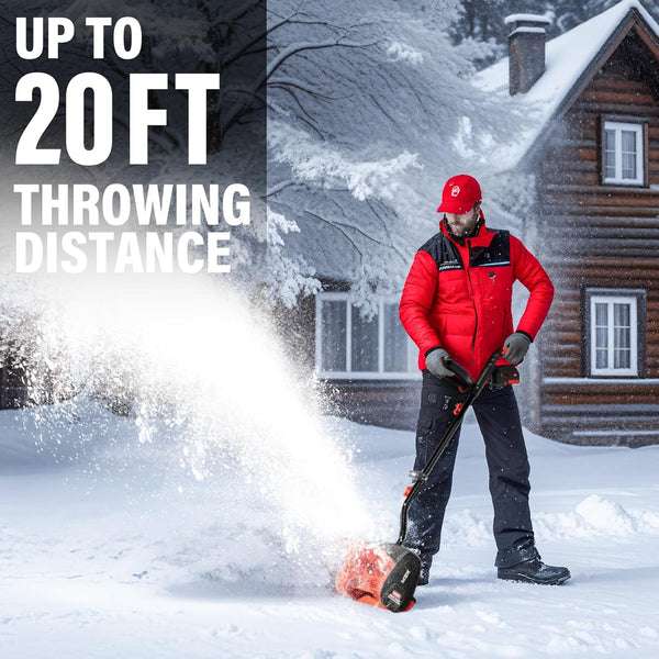 MZK 20V 13-Inch Cordless Snow Shovel with Battery, Charger, Directional Plate - Battery Powered Snow Thrower - MZK