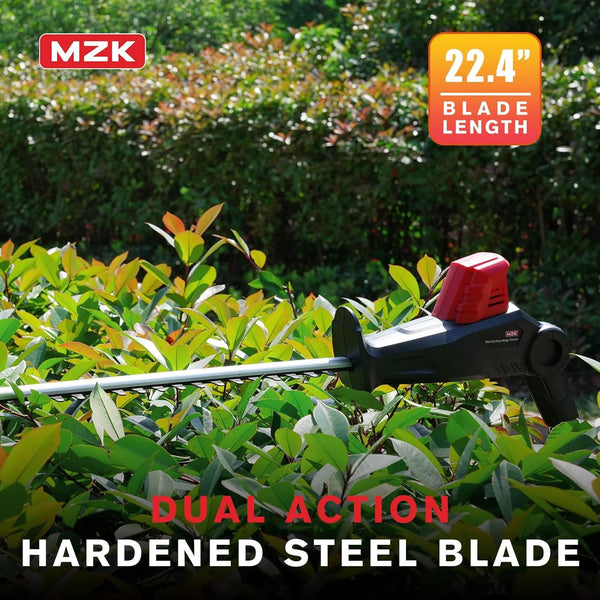 MZK 22.4'' Cordless Hedge Trimmer, 20V Bush Trimmer, Handheld Hedge Cutter, Grass Shrub Trimmer, Lightweight & Compact Trimmer(Battery & Charger Included) - MZK