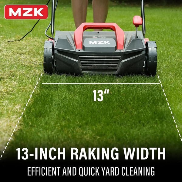 MZK 13-inch 12-Amp 2-in-1 Electric Dethatcher for Lawn Health with Removable 8-Gallon Collection Bag - MZK