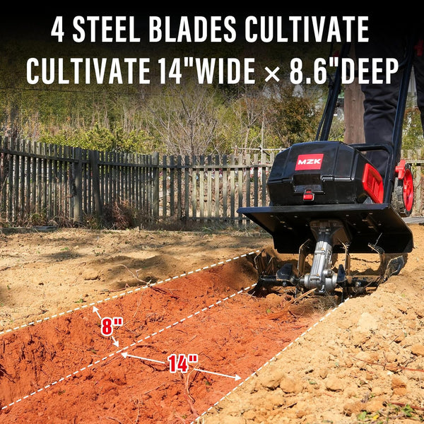 MZK 40V 12-inch Cordless Garden Tiller, Battery Powered Garden Cultivator, 2 * 4.0Ah Battery and Fast Charger Included - MZK