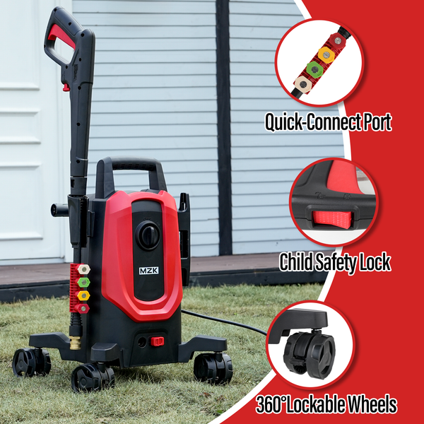 MZK Electric Pressure Washer, Power Washer with 4 Quick - Connect Nozzles and Foam Cannon for Easy Replacement, High - Pressure Cleaning of Cars, Fences, Driveways - MZK