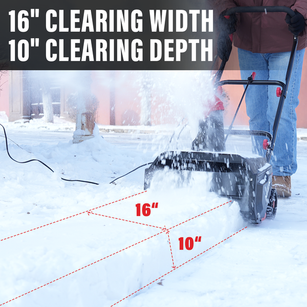 MZK 16-Inch Electric Walk-Behind Snow Blower with 13-Amp Motor, 20ft Throwing Distance, and Directional Chute Control in Black - MZK