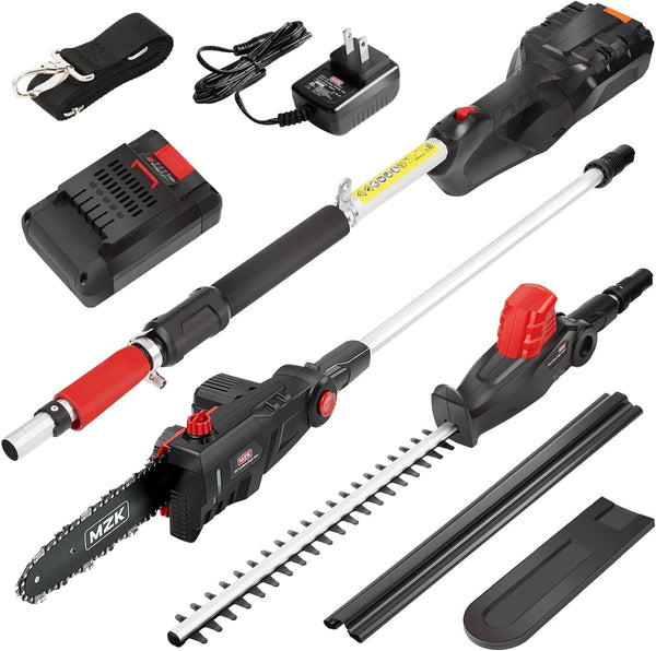 MZK Polesaw + Pole Hedge Trimmer Comb, 4Ah Battery and Charger Included - MZK