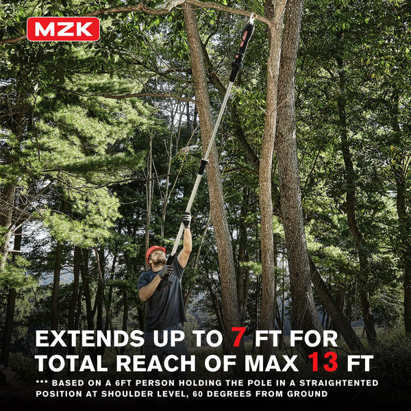 MZK 20V Pole Pruning Shear - Battery Powered Cordless Electric Tree Pruner with 12-ft Reach, 1.2 Inch Cutting Diameter, Rechargeable Battery & Charger Included - MZK