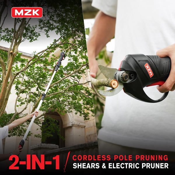 MZK 20V Pole Pruning Shear - Battery Powered Cordless Electric Tree Pruner with 12-ft Reach, 1.2 Inch Cutting Diameter, Rechargeable Battery & Charger Included - MZK