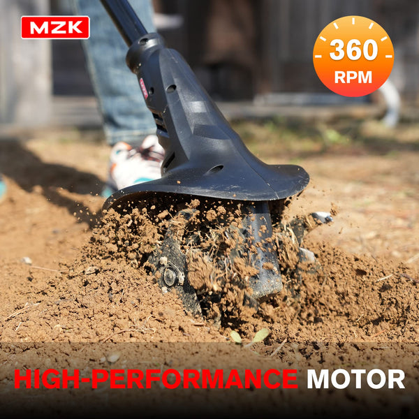 MZK 20V Cordless Tiller Cultivator with Steel Tines,8-inch Wide Battery Powered Garden Cultivator, 360RPM Electric Tiller for Lawn/Gardening/Soil Cultivation(2 * 2AH Battery&Charger Included),TC08D01 - MZK