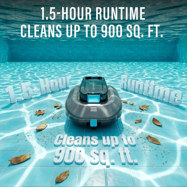 STARRYBOT Cordless Robotic Pool Cleaner with Dual high-Efficiency Motors Delivers Strong Suction, Smart Self-Parking,Smart LED Indicator,Pool Vacuum for Above-Ground Flat Pool up to 900 Sq.ft(Gray)