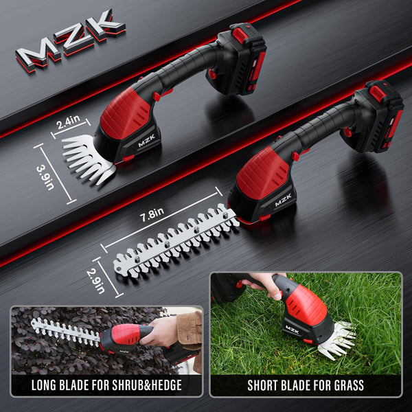 MZK 20V Cordless Hedge Trimmer, Electric Shrub Trimmer Grass Shears Handheld Grass Cutter, Hedge Shear for Garden, Lawn(2.0Ah Battery and Charger Included),HT08D10 - MZK