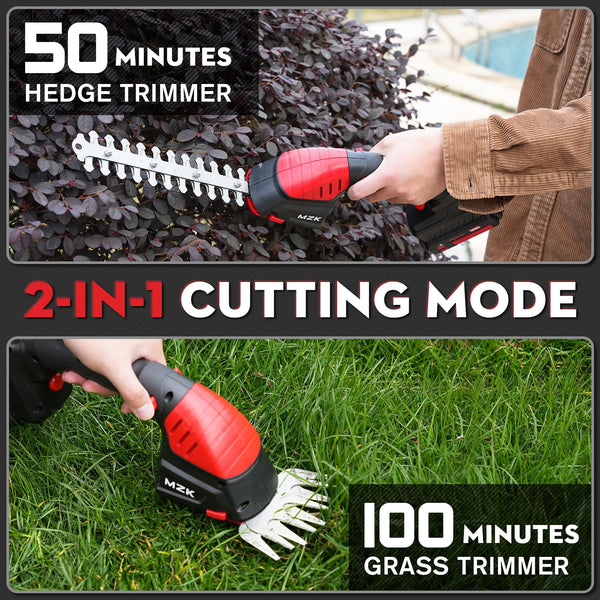 MZK 20V Cordless Hedge Trimmer, Electric Shrub Trimmer Grass Shears Handheld Grass Cutter, Hedge Shear for Garden, Lawn(2.0Ah Battery and Charger Included),HT08D10 - MZK